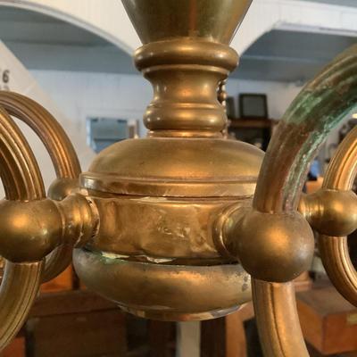 988 Antique Brass Dolphin Chandelier with 5 Lights
