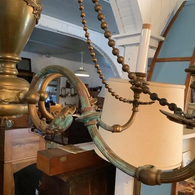 988 Antique Brass Dolphin Chandelier with 5 Lights