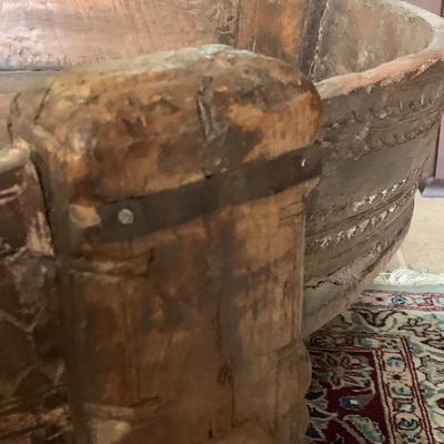 LOT 10: Large Carved Wood Ottoman with Upholstered Leopard Cushion, Leopard Metal Magazine Holder, Upholstered Footstool & Morel