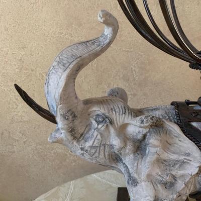 LOT 18: Good Luck Elephant Cast Concrete/Stone with a Grey White Finish Holding Metal Sphere & Decorative Safari Spheres