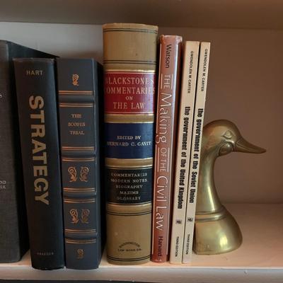 LOT 23: Brass Duck Book Ends & Books