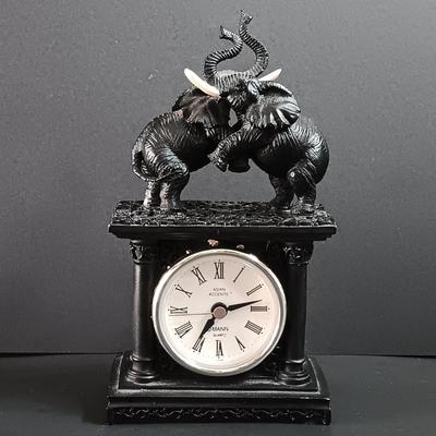 LOT 32: Brue Sandicast Elephant, Selamat Designs Bookends, Seymour Mann Clock & More