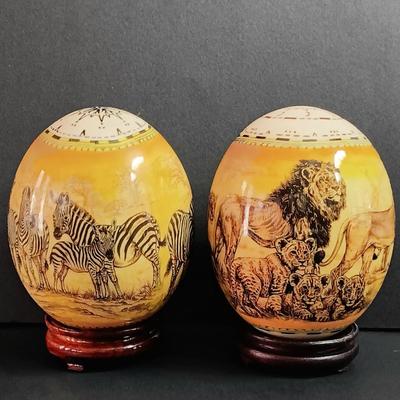 LOT 33: Haus Design Decoupaged & Signed Ostrich Eggs, Castagna Tiger Figurine & More