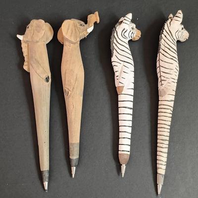 LOT 38: Vintage Decorative Crafts Inc. Metal Elephant Candelabra with Handcarved Wood Pens and More