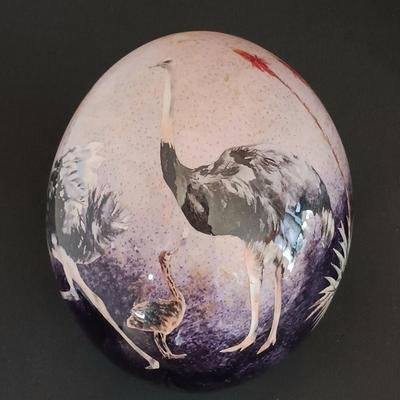 LOT 39: Haus Design Metal Ostrich Stand with Painted & Signed Ostrich Egg