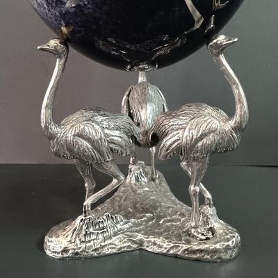 LOT 39: Haus Design Metal Ostrich Stand with Painted & Signed Ostrich Egg