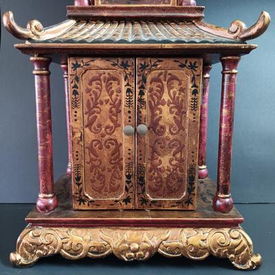 LOT 41: Vintage Oriental Accent Pagoda Clock with Jewelry Drawers