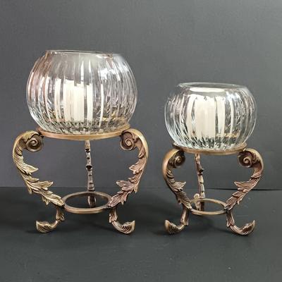 LOT 43: Vintage Crystal Candle Holders with Brass Bases