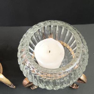 LOT 43: Vintage Crystal Candle Holders with Brass Bases