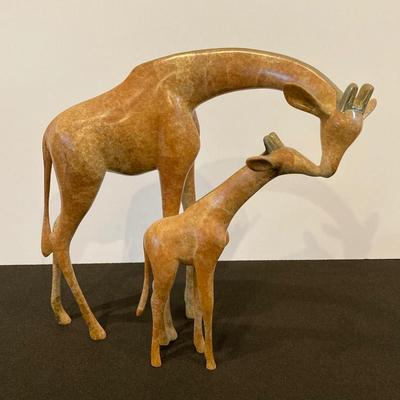 LOT 223: Giraffe and Baby Giraffe Bronze / Brass Sculpture by Loet Vanderveen Signed Limited Edition 1590/1750