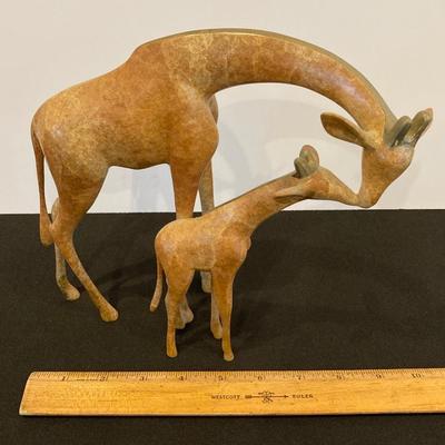 LOT 223: Giraffe and Baby Giraffe Bronze / Brass Sculpture by Loet Vanderveen Signed Limited Edition 1590/1750