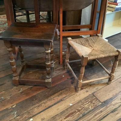 993 Vintage Rush Seat Stool with English Joint Footstool / Table