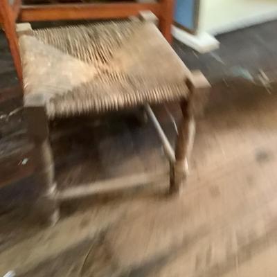 993 Vintage Rush Seat Stool with English Joint Footstool / Table