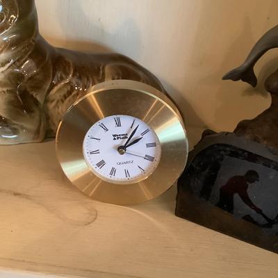 997 Weems & Plath Quartz Clock, German Porcelain Dog , Pewter Dolphin