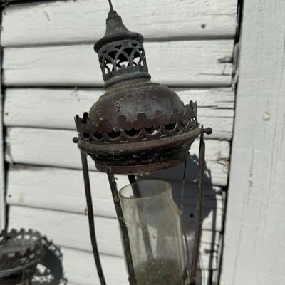 O 1148 Vintage Copper Pole Candle Lanterns