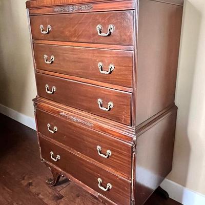Vintage Solid Wood White Furniture Tall Claw Foot Dresser