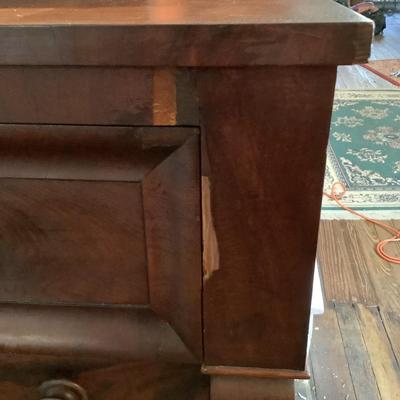 1004 Antique Empire 6 Drawer Mahogany Veneer Dresser