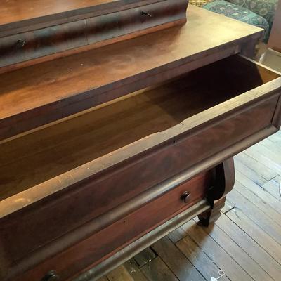 1004 Antique Empire 6 Drawer Mahogany Veneer Dresser