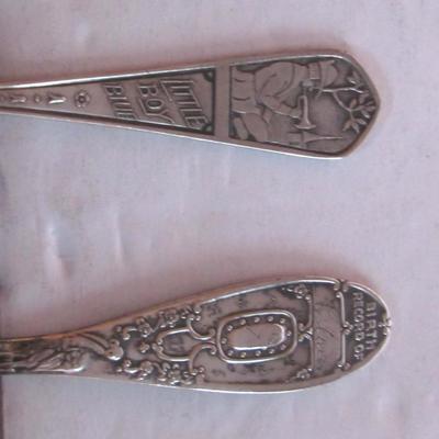 2 Antique Child's Spoons: Sterling Little Boy Blue, Silverplate Birth Record