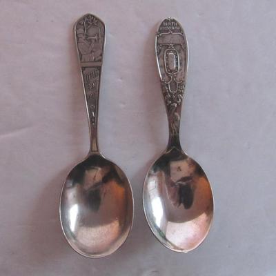2 Antique Child's Spoons: Sterling Little Boy Blue, Silverplate Birth Record