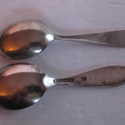 2 Antique Child's Spoons: Sterling Little Boy Blue, Silverplate Birth Record