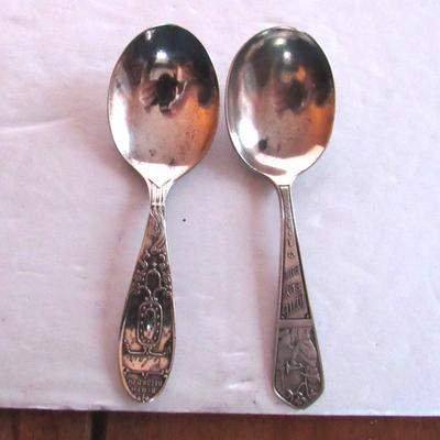 2 Antique Child's Spoons: Sterling Little Boy Blue, Silverplate Birth Record