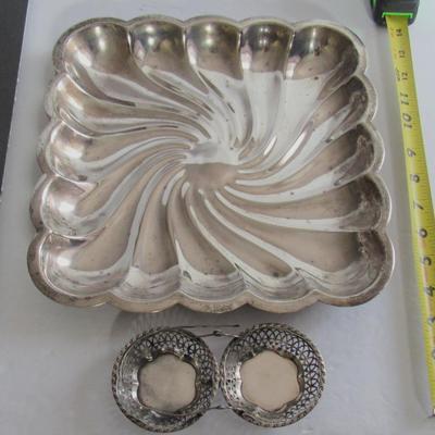 Old Sterling Silver Handled Dish and Silverplate Tray, Read Description