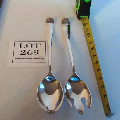 Large 13" Sheffield Silverplate Salad Spoon/Fork Set