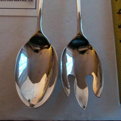 Large 13" Sheffield Silverplate Salad Spoon/Fork Set