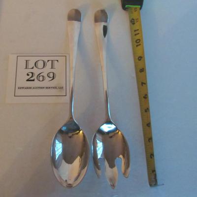 Large 13" Sheffield Silverplate Salad Spoon/Fork Set