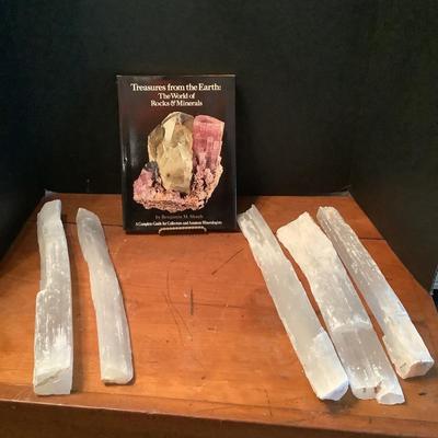 1013 Lot of 5 Selonite Mineral Logs with Book Cleansing/ Healing