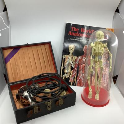 1019 Mr Bones Anatomy Book and Antique Massager with Box