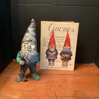 1028 Vintage Metal Garden Gnome with Book