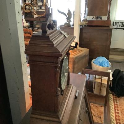 1029 Antique Oak Ansonia Mantel Clock with Enamel Face