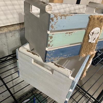 TWO Nautical Beach Theme Wood Crates Decor