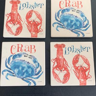 Set of FOUR Nautical Drink Coasters Crab / Lobster