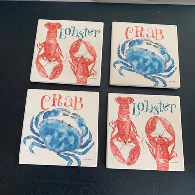 Set of FOUR Nautical Drink Coasters Crab / Lobster
