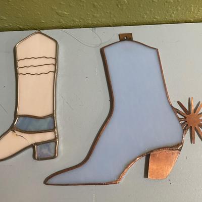 Shoe place card holders and stained glass