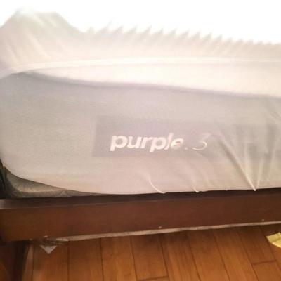 Queen Elkin Collection Bed with Grey Madison Park Linen and Purple Hybrid Premier 3 Mattress