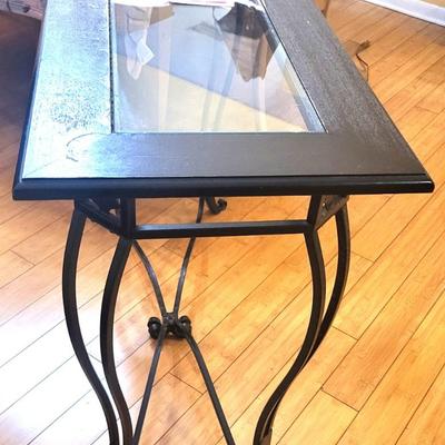 Wrought Iron Console Table with Wood Top and Center Glass - 40 WIde x 16 Depth x Height 31