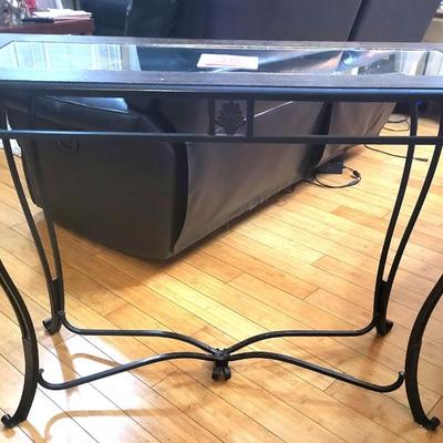 Wrought Iron Console Table with Wood Top and Center Glass - 40 WIde x 16 Depth x Height 31