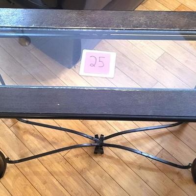 Wrought Iron Console Table with Wood Top and Center Glass - 40 WIde x 16 Depth x Height 31