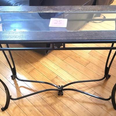 Wrought Iron Console Table with Wood Top and Center Glass - 40 WIde x 16 Depth x Height 31