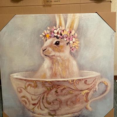 Pier 1 Imports Bunny in a cup canvas wall art decor