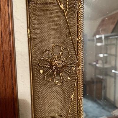 Metal wire floral pattern mirror and hanging candle holder