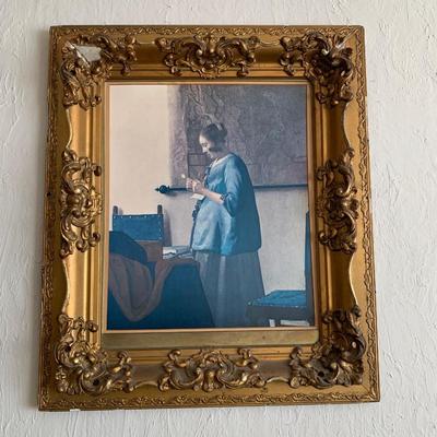 Large Print of Johannes Vermeer painting in ornate gilt gold frame