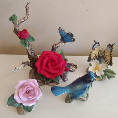 Collectible Porcelain and Ceramic Bird and Flower Statuettes Choice A