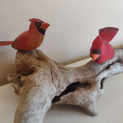 Wooden Cardinals on a Driftwood Branch