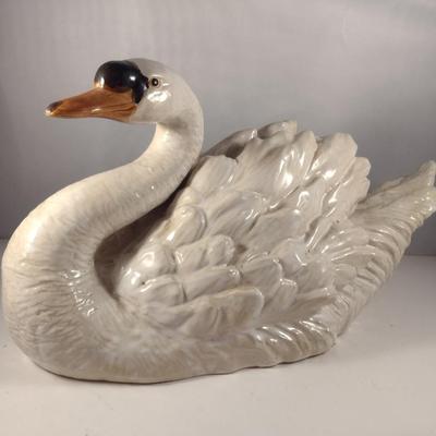 Large Painted Ceramic Swan