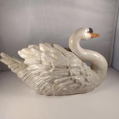 Large Painted Ceramic Swan